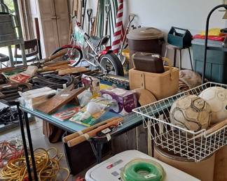 Extension Cords; Assorted Supplies & Hand Tools; Baskets; Balls, Stools; Garbage Cans and so much more!