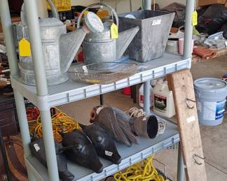 Galvanized Metal Watering Cans; Extension Cords; Buckets; Crows & Owls; Shelving; etc.