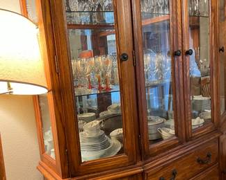 china hutch, wine glassware & another set of china