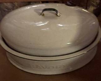 Black and white enamel roasting pan.