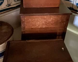 Assorted wooden boxes.