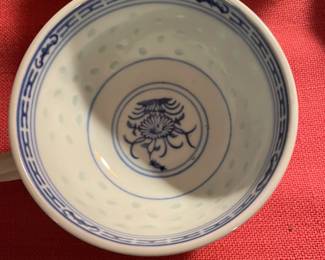 Large selection of vintage Chinese blue/white rice grain rice bowl translucent, made in China.