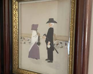 Rosalie P. Bye folk art quaker three-dimensional framed silhouettes.