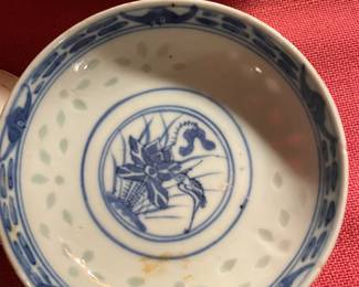 Large selection of vintage Chinese blue/white rice grain rice bowl translucent, made in China.