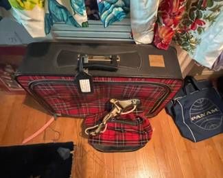 Plaid suitcase and tote.