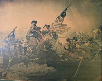 Vintage History Lithograph "Washington Crossing the Delaware."