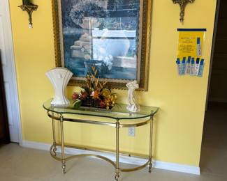 Brass/Glass Entry Table, Large Painting