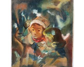 Joseph L. Van Sickle, Indiana, Tennessee (1915 - 1985), children in winter clothing, oil on canvas, 18"H x 14"W
