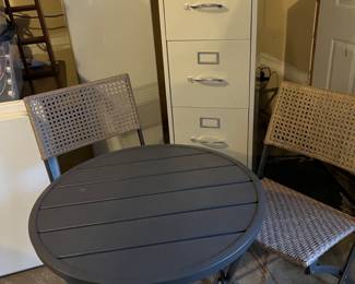 Freezer, patio set, file cabinet
