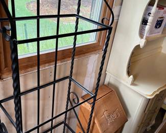 Wrought iron bakers rack, glass shelves