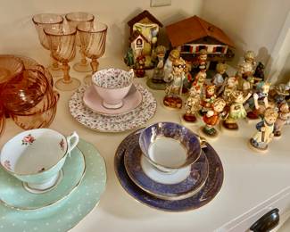Royal Albert teacup/saucer/plate set.  Arcorac pink glassware and dishes. 
