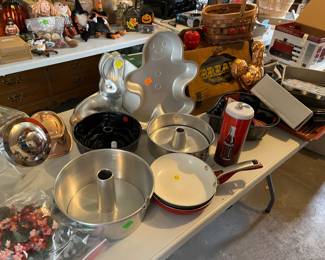 Vintage Breadbox, baking pans, molds,baskets. 