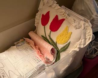 Vintage tablecloths, pillows