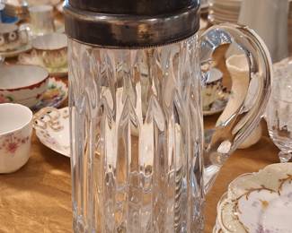 Tall Crystal water pitcher with silver top