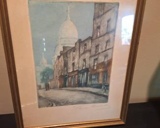 Vintage Art Etching painting by Coulard Rue Barre Paris