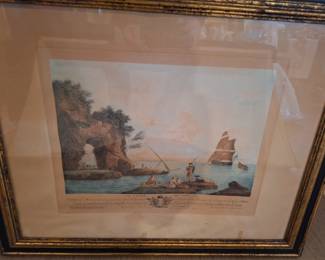 'Le Choix Du Poisson' 19th century etching by Yvesle Gouaz hand colored