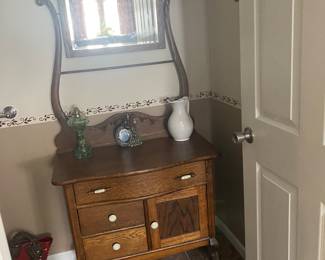 Antique dry sink/commode with mirror