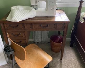 Antique sewing table and chair