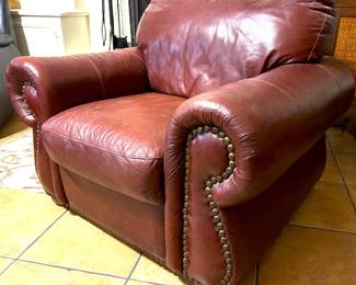 Vintage Italian Chateau D'Ax Leather Armchair with brass nailhead trim 