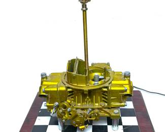 Table lamp created from a Holley carburetor 