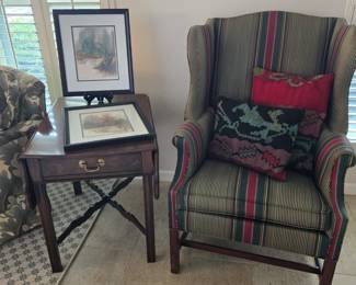 Hekman drop leaf with southwood arm chair and kilim pillows