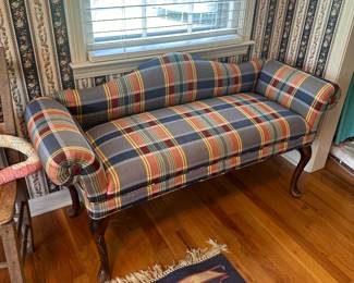 Upholstered plaid settee bench 