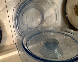 Federal Glass Madrid blue cake stand 