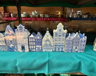 Delft hand painted blue and white village 
