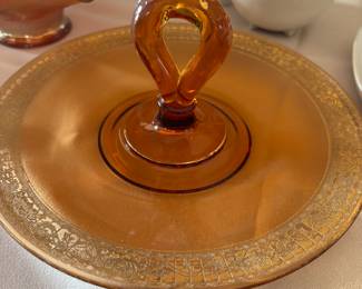 Vintage amber glass gold gilt platter