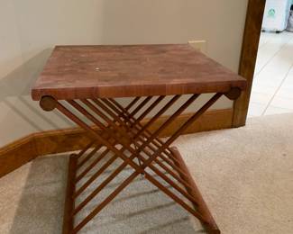 #66	Wood End Table w/Cross Legs - 18sq  (as is finish)	 $30.00 
