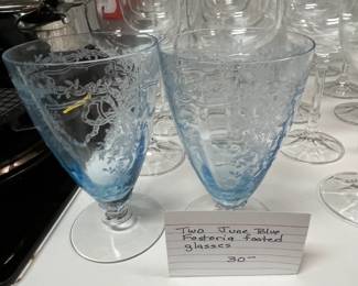 #332	Fostoria footed glasses 2 June Blue 	 $30.00 			
