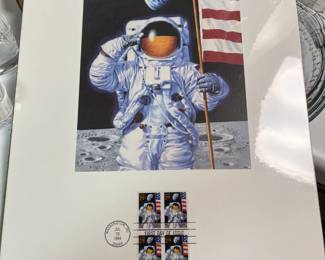 #165	stamps and space print Moon landing souvenir print #9853	 $40.00 
