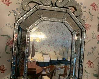 #75	Venetian Style Etched beveled  decorative mirror with ingraved glass pieces - 28x49	 $990.00 
