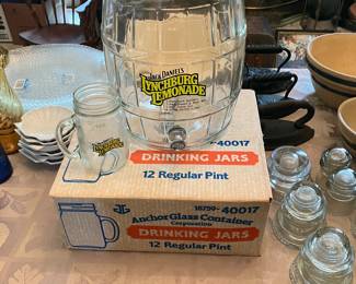 Vintage Lemonade Container with Matching Mugs