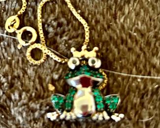 Alwand Vahan sterling and 14K gemstone frog pendant 