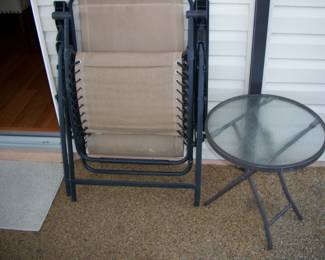 Folding Lounge chair ; Patio side table.