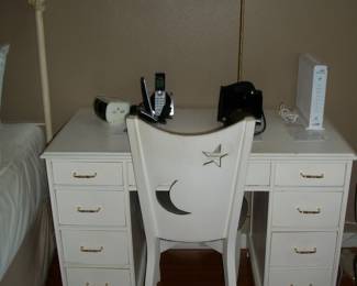 Painted White 8 Drawer Desk with White Moon & Star chair.