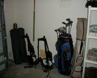 Golf clubs ;  2 - Walking golf bag caddys.