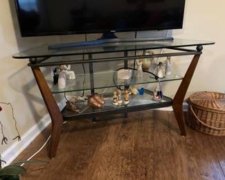 Glass wood corner TV stand/display table