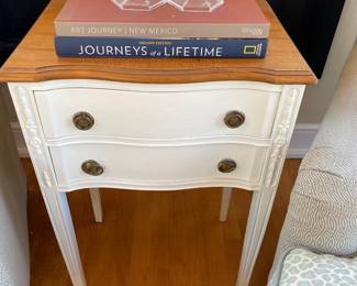 Double Drawer White Painted French Style Side Table