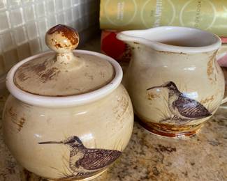 Robert Gordon Pottery "Pheasant" Covered Sugar Bowl & Creamer - Made in Australia
