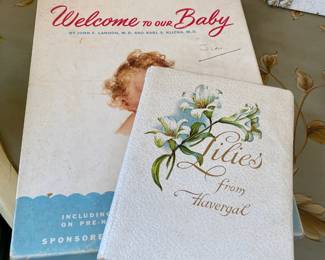 Circa 1909 Lilies from Havergal Religion & Flowers Poetry Book, 1955 "Welcome to Our Baby" Baby Book