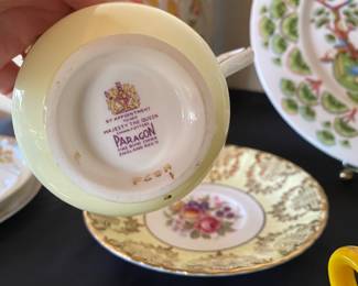 Paragon Yellow/Gold Floral and Fruit Teacup and Saucer