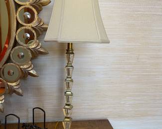 Brass Tone Table Lamp with Crystal Accents
