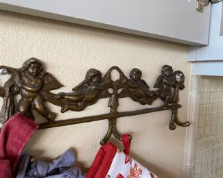 Distressed Black Metal 6 Hook Wall Hanger with Angels