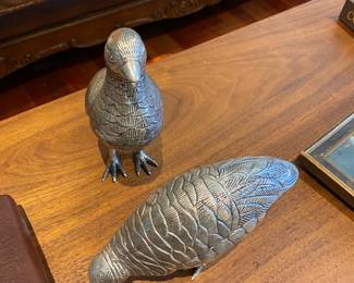 Pair of Pewter Quail Sculptures