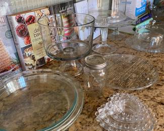 Large Clear Footed Glass Salad Dessert Bowl, Glass Domed Footed Cake Stand