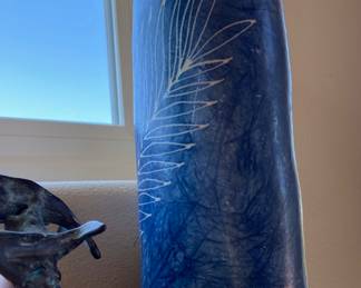 Cobalt Blue Cylinder Pottery Vase - Made In Thailand