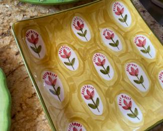2001 Fiasco Inc Yellow/Floral Square Platter - Made in Peru