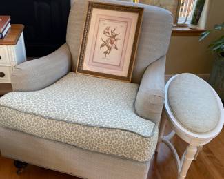Pair of Club Accent Chairs with Geometric & Leopard Upholstery, Matching Ottoman